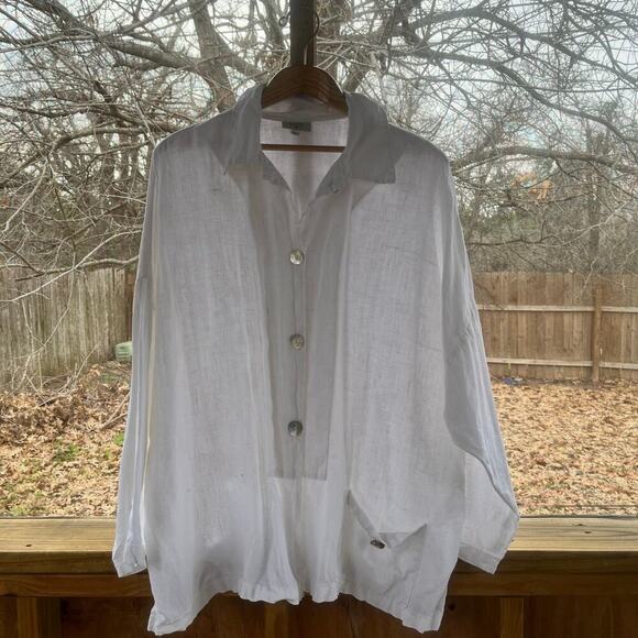 Kathleen Sommers Women's White 100% Linen Jacket Size L - Picture 1 of 7